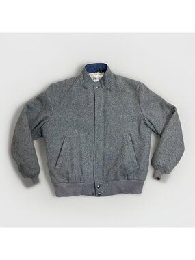 Vintage Field & Stream Mens Large Gray Wool Blend Bomber Jacket Sherpa Lined